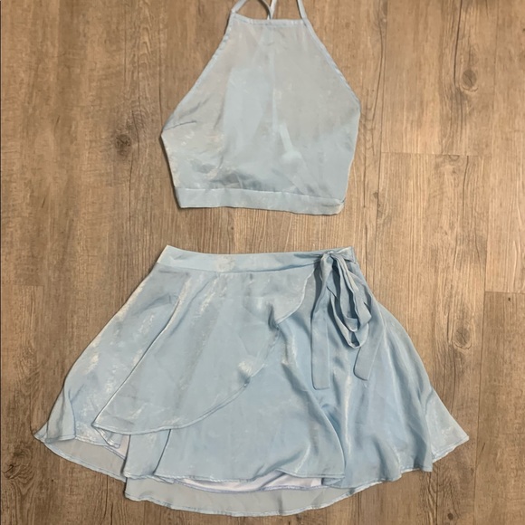 Lucy in the Sky Blue Satin Two Piece Set - Picture 3 of 5